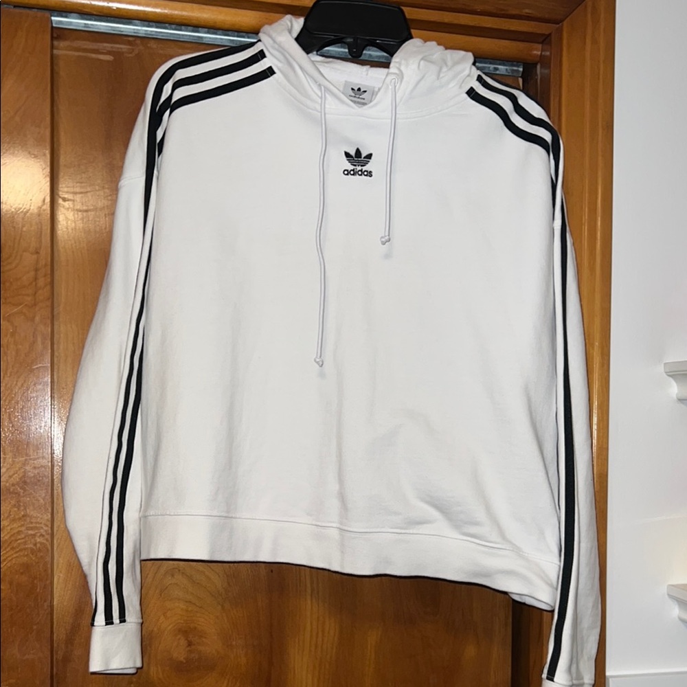 Adidas White Hoodie with Black Stripes